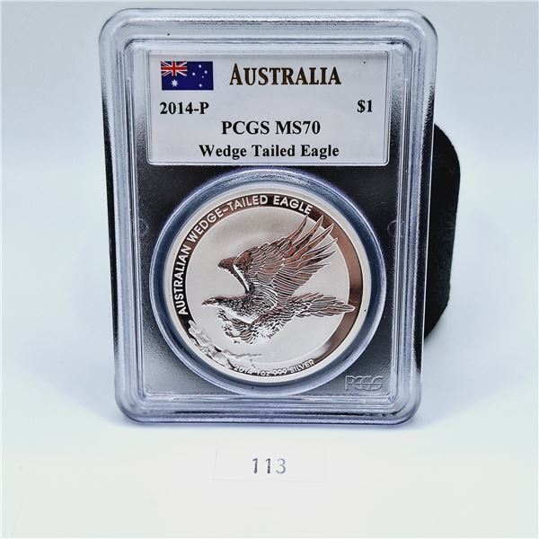 PCGS MS70 2014-P Australia $1 Wedge-Tailed Eagle One Ounce Silver Coin with Signature