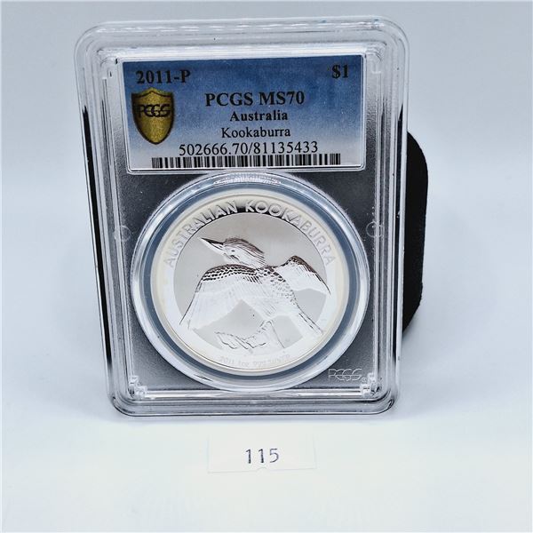PCGS MS70 2011-P Australia $1 Kookaburra One Ounce Silver Coin