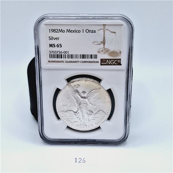 NGC MS65 1982Mo Mexico 1 Onza Silver Coin