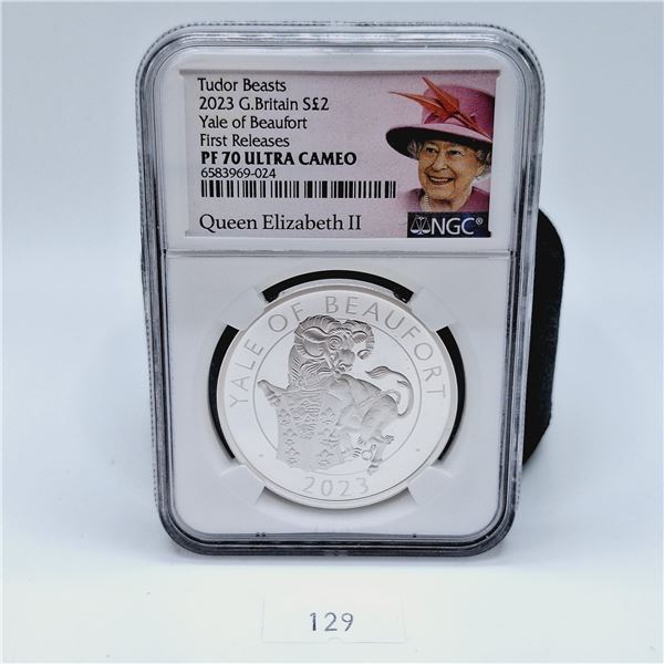 NGC PF 70 Ultra Cameo Tudor Beasts 2023 Great Britain 2 Pound Yale of Beaufort First Releases Silver