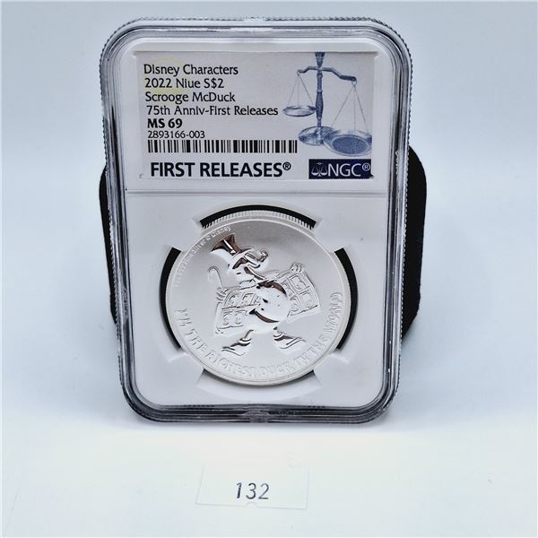 NGC MS 69 Disney Characters 2022 Niue 2 Pounds Scrooge McDuck 1oz Silver Coin