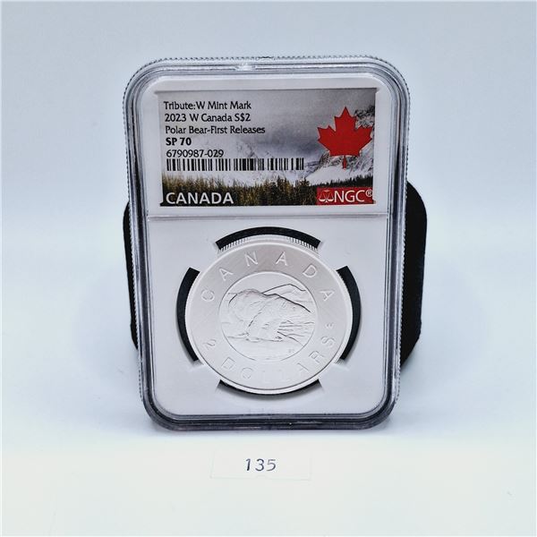 NGC SP70 2023W Canada $2 Tribute: W Mint Mark Polar Bear First Releases 1oz Silver Coin