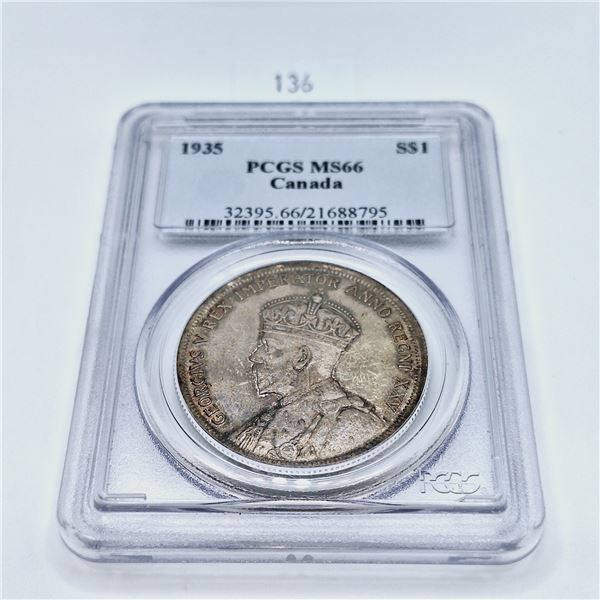 PCGS MS66 1935 Canadian Silver Dollar 23.3g 80% Silver