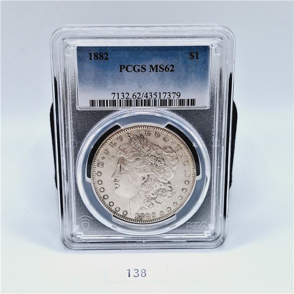 PCGS MS62 1882 American Silver Morgan Dollar 26.73g 90% Silver