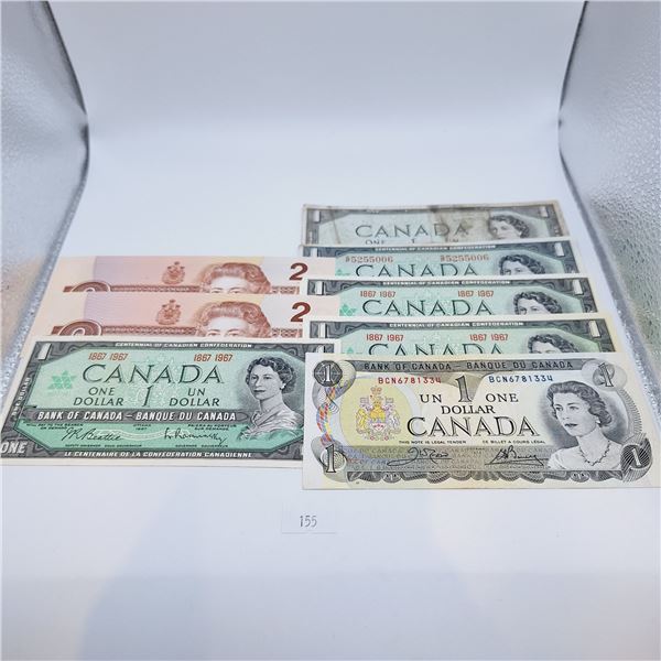 Canadian One and Two Dollar Bills $10 Face Value