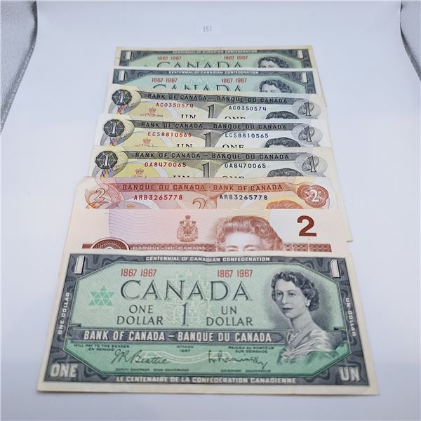 Canadian One and Two Dollar Bills $10 Face Value