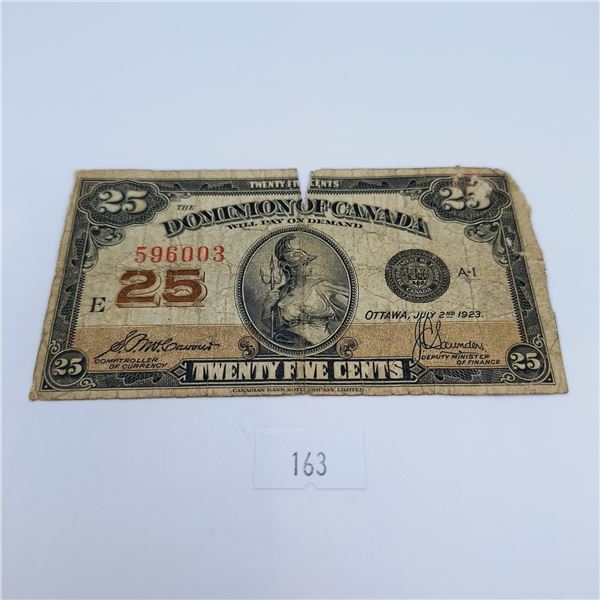 1923 Dominion of Canada 25 Cent Banknote