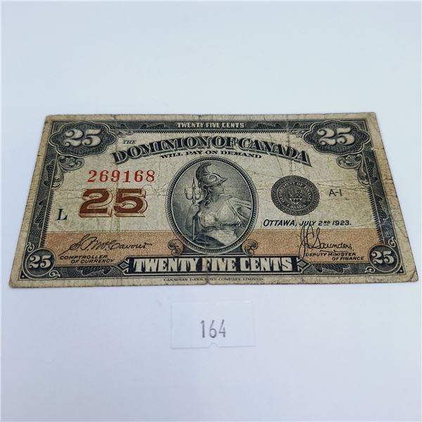 1923 Dominion of Canada 25 Cent Banknote