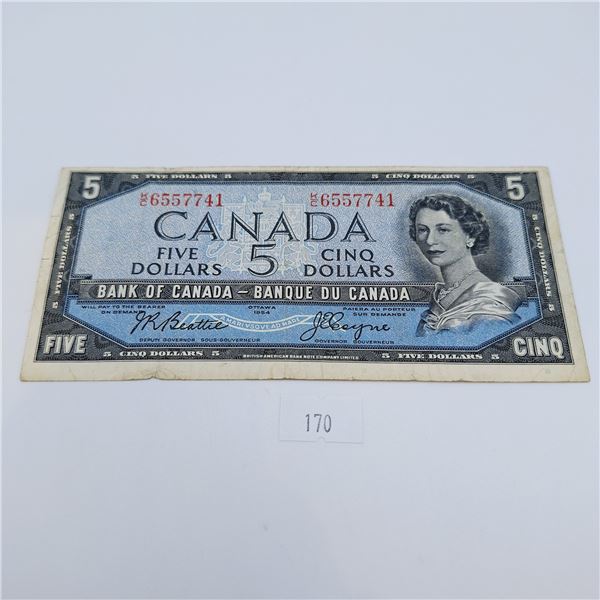 1954 Modified Five Dollar Canadian Banknote
