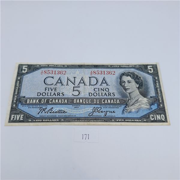 1954 Modified Five Dollar Canadian Banknote