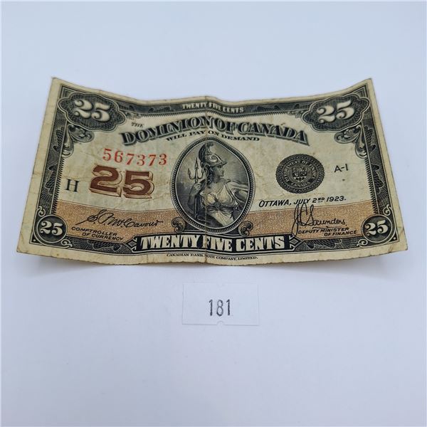 1923 Dominion of Canada 25 Cent Banknote