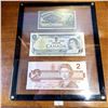 Image 1 : Framed Set of 3 25 Cent, $1, $2 Canadian Banknotes