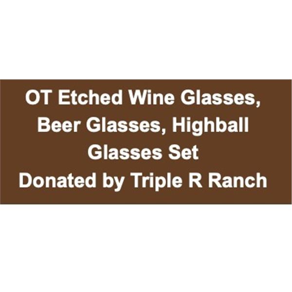 OT Etched Wine Glasses, Beer Glasses, Highball Glasses Set