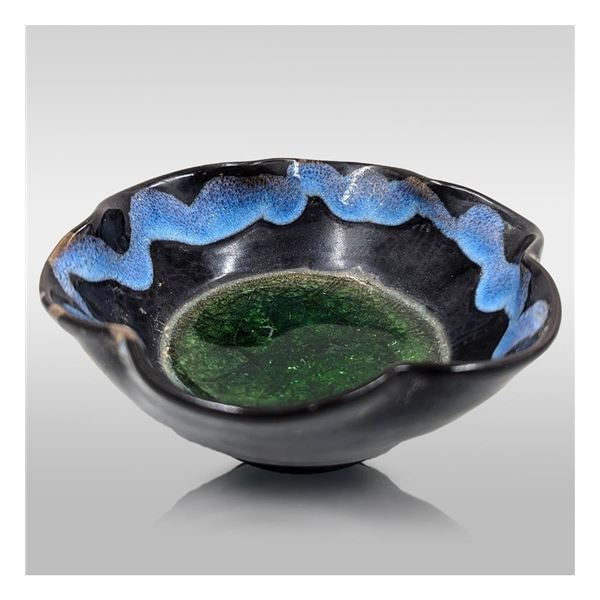Chinese Song Style Blue Splashed Cizhou Pottery Bowl With Green Crystal Center