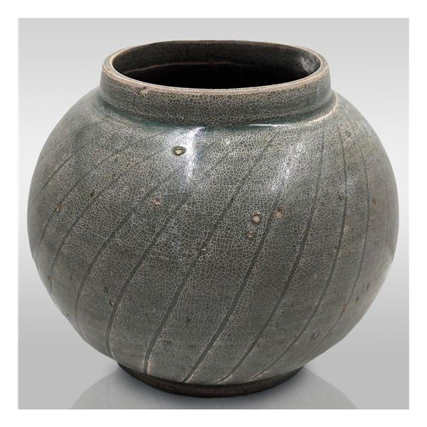 Chinese Crackle Glazed Ash Gray Porcelain Moon Jar