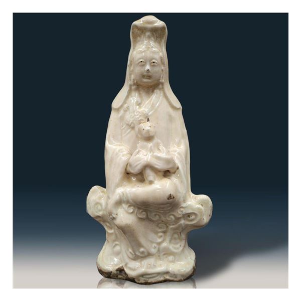 18th C Chinese Porcelain Cizhou Model Of Guanyin With Child