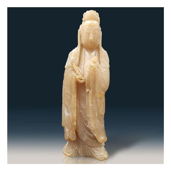 Antique Chinese Soapstone Carved Guanyin Sculpture
