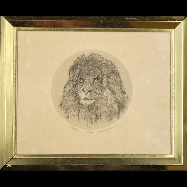 Pencil Signed Gualoh Lubeck Vintage Limited Edition Etching 56/300, "Lion"