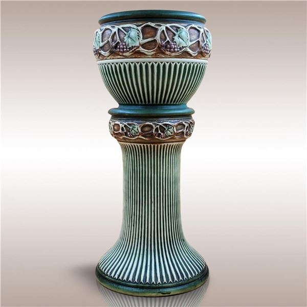 Antique Roseville Pottery Jardinière And Pedestal In The Normandy Pattern, Circa 1924