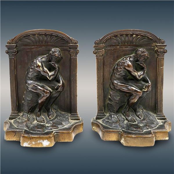 Pair Of Bronze Bookends, "The Thinker" After Auguste Rodin