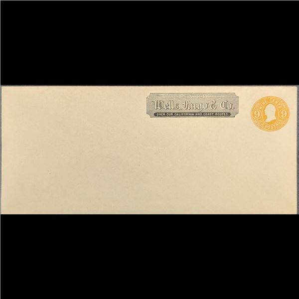 U66, 1864 Lemon Colored 9 Cent Washington Stamp Mint Entire With Wells Fargo Printed Frank, 1894