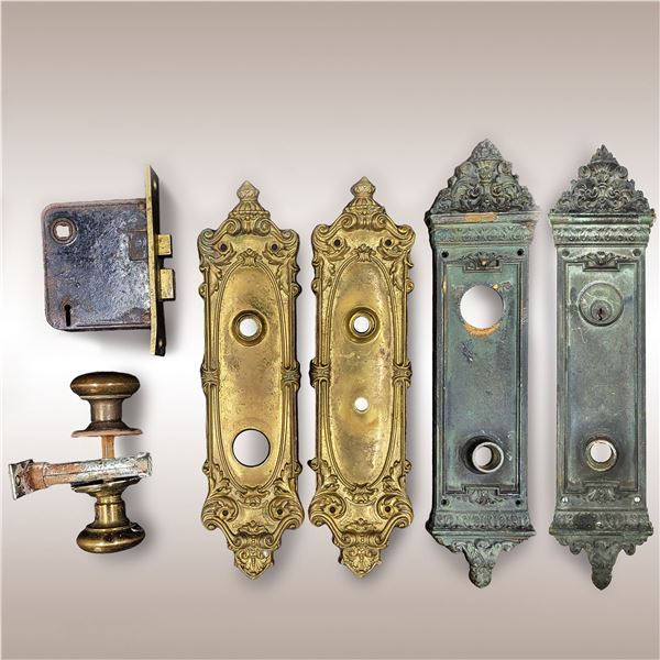 Vintage Grouping Of Door Plates & Knob Handles By Yale, AABCO, Russwin