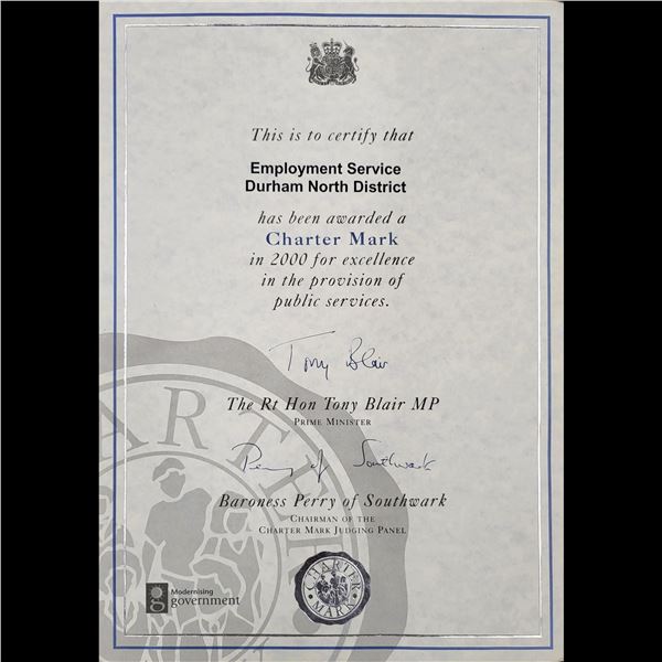 Former UK Prime Minister Tony Blair Signed Charter Mark Award