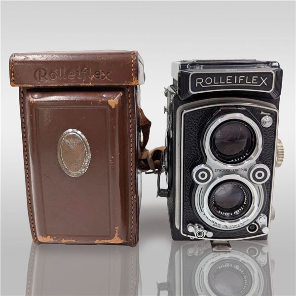 Vintage German Franke & Heidecke Rolleiflex Camera With Leather Case