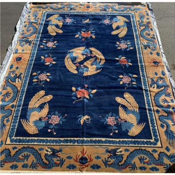 Antique Chinese Pictorial 5-Claw Dragon Rug, Circa 1900-20