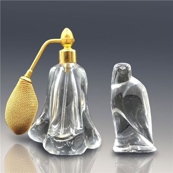 Pair Of Vintage Crystals, Perfume Bottle + Val Saint-Lambert De Sousa Falcon