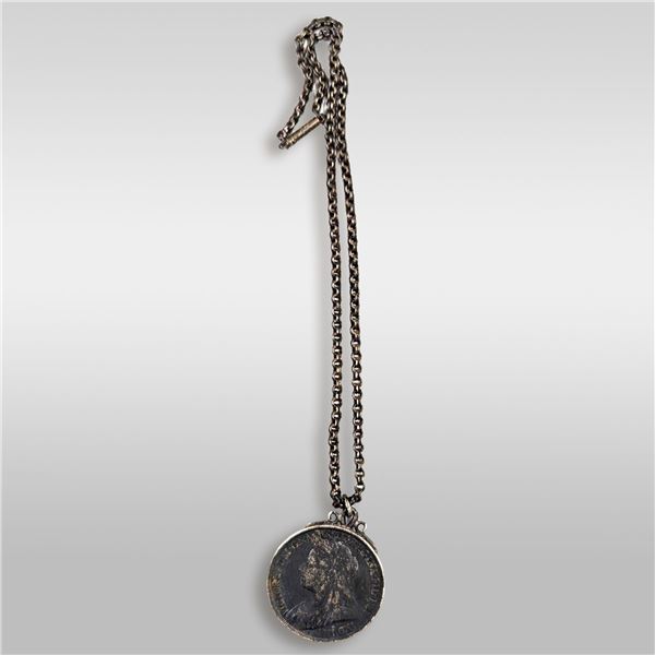 1896 Queen Victoria Silver Coin Pendant Necklace, Untested