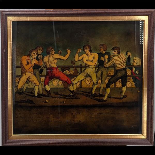 A Large Antique Lithograph "The Art Of Boxing"