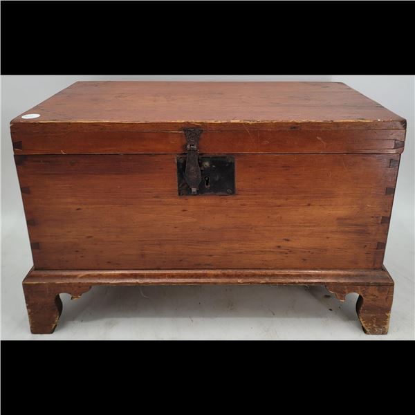 19th C Wooden Sugar? Blanket? Storage Chest With Hand Forged Lock
