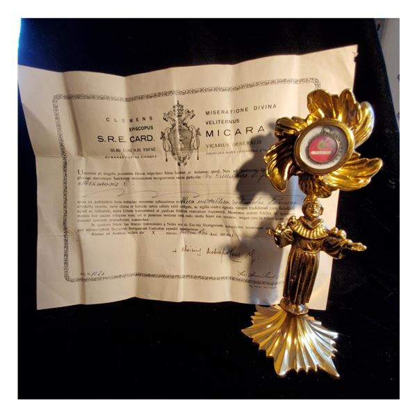 Great 1st class relic of Saint Francis of Assisi with authentication document dated 1951