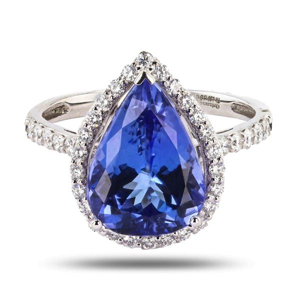 4.30 ctw Tanzanite and 0.47 ctw Diamond 14K White Gold Ring