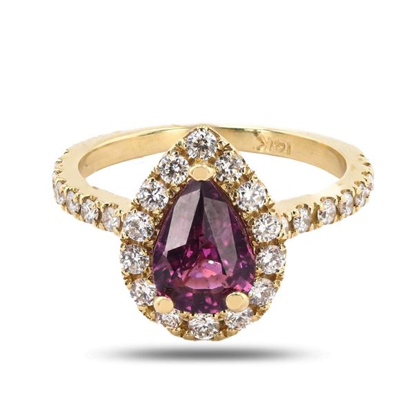 1.60 ctw Purple Pink Sapphire and 0.70 ctw Diamond 14K Yellow Gold Ring (GIA CER