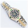 Image 3 : Rolex Ladies Quickset 18K Yellow Gold And Steel Green Vignette Diamond And Emera