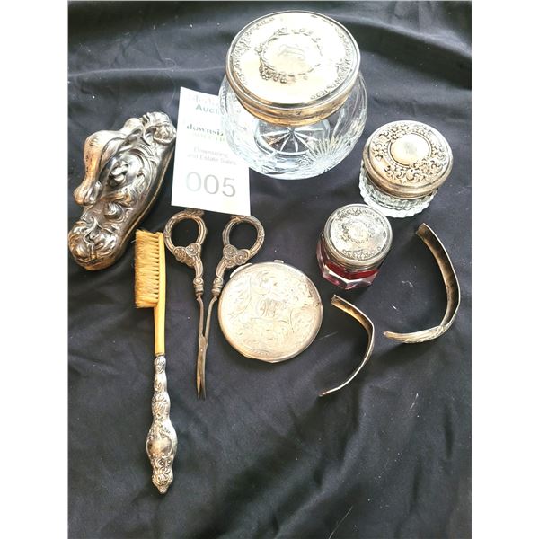 Antique Sterling Silver Vanity Set & Birks Sterling Compact A
