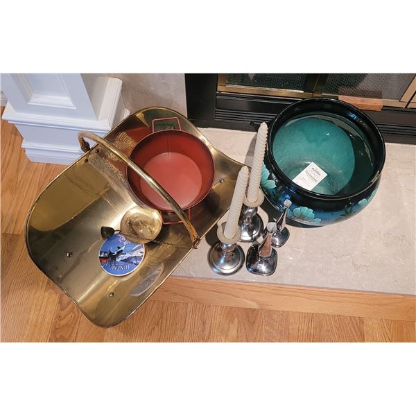 Brass Candlesticks, Log Holder, Vase A