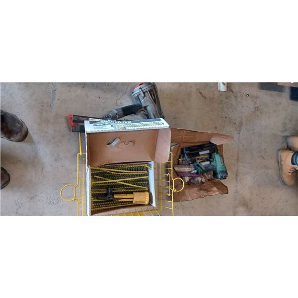 PASLODE AND SUPERIOR AIR NAILERS AND PARTIAL BOX OF DRY WALL SCREWS