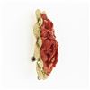 Image 6 : Large Vintage GIA NO DYE Carved Red Coral Brooch w/ Hand Engraved 18k Gold Frame