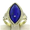 Image 1 : Antique Art Deco 10k White Yellow Gold Bezel Marquise Cabochon Lapis Lazuli Ring