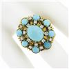 Image 3 : Vintage 14k Gold 0.52 ctw Cabochon Turquoise & Diamond Handmade Wire Work Ring
