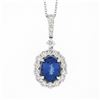 Image 2 : NEW 14k White Gold 2.62 ctw Oval Tanzanite & Diamond Halo Pendant w/ 18" Chain