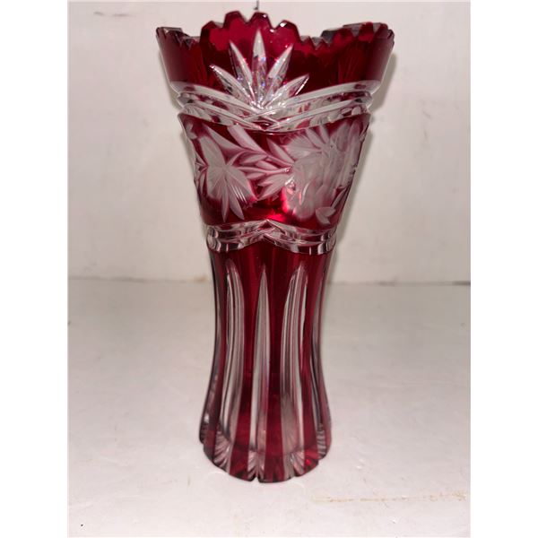 Cranberry Etched Crystal Vase