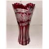 Image 3 : Cranberry Etched Crystal Vase