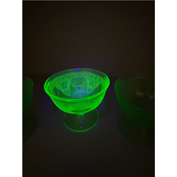 Four Uranium Depression Glass Dessert Bowls
