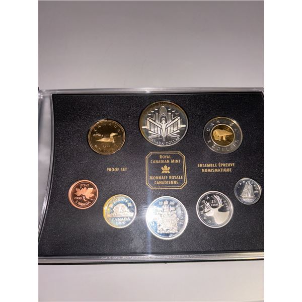 2000 Canadian Mint Proof Set with 925 Sterling Silver Dollar, 925 Sterling Silver $2, 50 Cent, 25 Ce