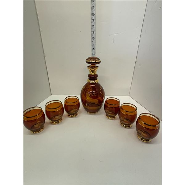 Bohemian Glass Decanter with Glassware