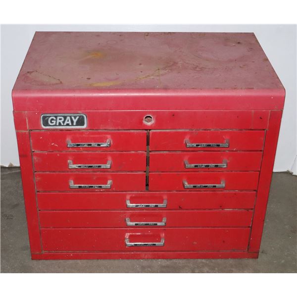 GRAY PRO RED METAL TOOL BOX (LOCK REMOVED)